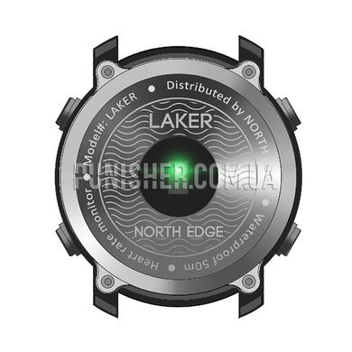 Годинник North Edge Laker 5BAR, Чорний, Будильник, Дата, День тижня, Місяць, Крокомір, Підсвічування, Пульсометр, Секундомір, Таймер, Тахіметр, Фітнес-трекер, Bluetooth