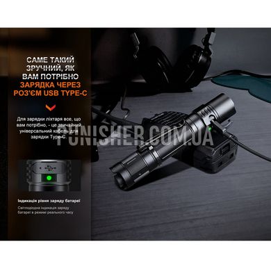 Fenix PD35R Tactical Flashlight, Black, Flashlight, Accumulator, USB, White, 1700