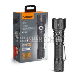 Videx VLF-A376 3600Lm Portable LED Flashlight, Black, Flashlight, Accumulator, USB, White, Red
