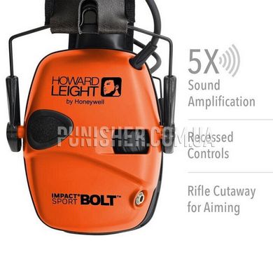 Howard Leight Impact Sport BOLT Electronic Earmuff, Orange, Active, 22