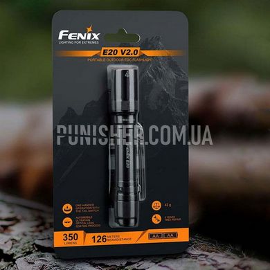 Fenix E20 V2.0 Flashlight, Black, Flashlight, Battery, White, 350