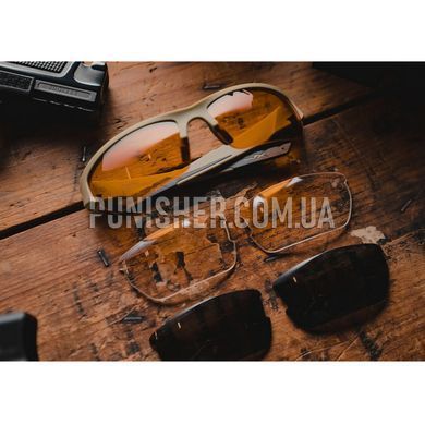 Тактичні окуляри Wiley-X Valor з Smoke/Clear/Light Rust лінзами, Tan, Бурштиновий, Прозорий, Димчастий, Окуляри