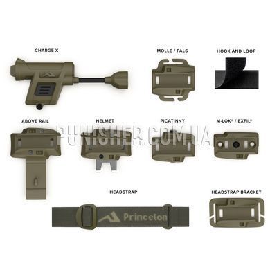Нашлемный фонарь Princeton Tec Charge X, Olive Drab, Налобный, Нашлемный, Батарейка, Синий, Зеленый, Белый, Инфракрасный, Красный