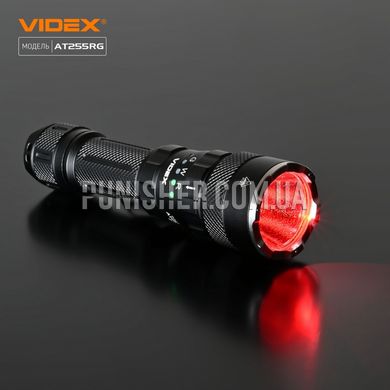 Тактичний світлодіодний ліхтарик Videx VLF-AT255RG 2000Lm 5000K, Чорний, Ручний, Акумулятор, USB, Зелений, Білий, Червоний, 2000