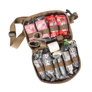 Combat Medical System Mojo First Responder Bag Intermediate, Coyote Brown, Bandage, Hemostatic Gauze, Medical rolled gauze, Decompression needles, Medical scissors, Turnstile, Eye shield