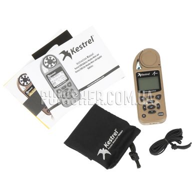 Kestrel 5700X Elite Weather Meter With Applied Ballistics and LiNK, Tan, 5000 Series, Atmospheric vise, Height above sea level, Relative humidity, Wind Chill, Saving measurements, Outside temperature, Heat index, Wind direction, Dewpoint, Wind speed, Ballistic calculator, Time and date, Bluetooth, LINK, Night Vision