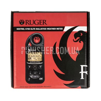 Ruger Kestrel 5700 LINK Elite Ballistics Weather Meter, Black, 5000 Series, Atmospheric vise, Height above sea level, Relative humidity, Wind Chill, Outside temperature, Heat index, Compass, Wind direction, Dewpoint, Wind speed, Ballistic calculator, Time and date, LINK, Night Vision