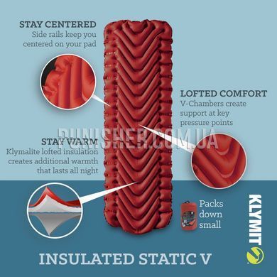 Каремат утепленный Klymit Insulated Static V, Красный, Коврик