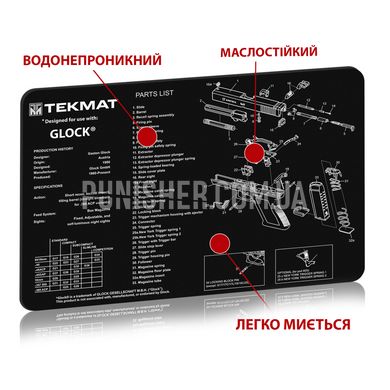 Килимок TekMat для чищення з кресленням Glock, Чорний, Килимок