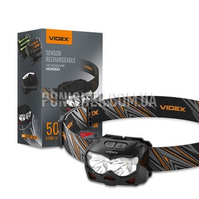 Videx H055D 500Lm 5000K Portable LED Flashlight, Black, Headlamp, Accumulator, 500