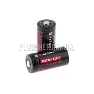 Акумулятор Li-Ion RCR 123 Soshine 3.0V 650mAh 2 шт, Чорний, 2000000039282, RCR-123A