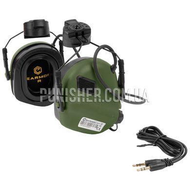 Активные наушники Earmor M31H PLUS с адаптерами на рельсы шлема, Foliage Green, Активные, С оголовьем, С адаптерами, 22