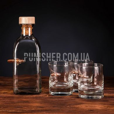 Gun and Fun Set of 3 Whiskey Glasses and Decanter, Clear, Посуда из стекла