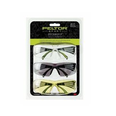 3M Peltor Sport SecureFit 400 Safety Glasses - 3 Pack, Black, Transparent, Smoky, Yellow, Goggles