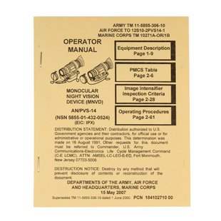 Operator Manual AN/PVS-14, Yellow, Other, PVS-14
