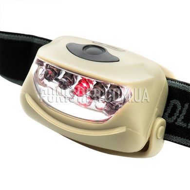 Ліхтар налобний M-Tac 4+1 LED, Khaki, Налобний, Батарейка, Білий, Червоний, 18