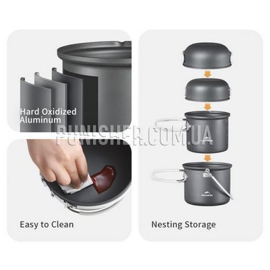 Naturehike NH18T018-G 4-Piece Camping Cookware Set, Dark Grey, Set of dishes