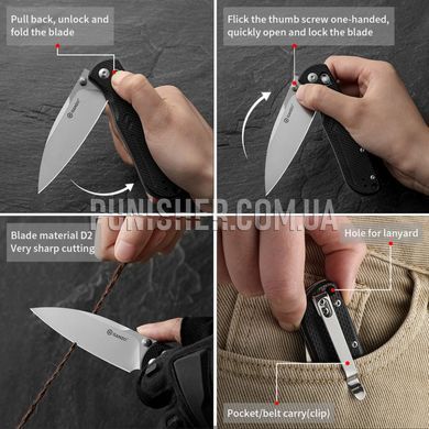 Ganzo G771 Folding Knife, Black, Knife, Folding, Smooth