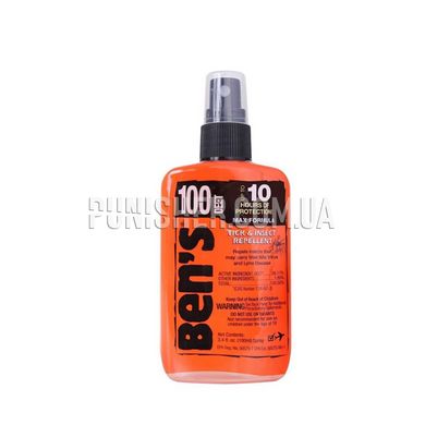 Репелент спрей від комах BEN'S Tick and Insect Repellent 100 ml DEET 100%, Помаранчевий