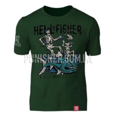 Peklo.Toys Hell Fisher with Crazy Cat T-shirt, Dark Olive, Large