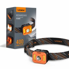 Налобний світлодіодний ліхтарик Videx H085-OR 400Lm, Чорний, Налобний, USB, Білий, Червоний, 400