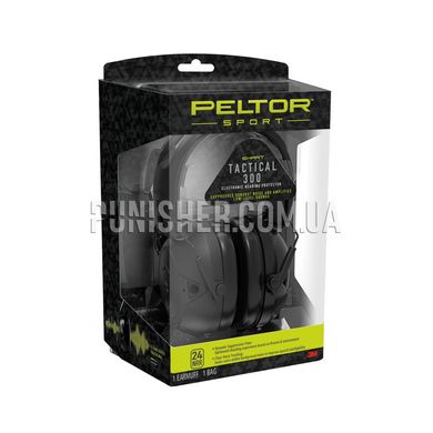 Peltor Sport Tactical 300 Earmuff, Black, Active, 24