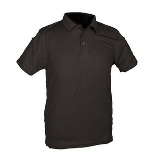 Mil-Tec Tactical Quick Dry Black Polo, Black, Small