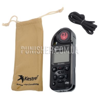 Ruger Kestrel 5700 LINK Ballistics Weather Meter, Black, 5000 Series, Atmospheric vise, Height above sea level, Relative humidity, Wind Chill, Saving measurements, Outside temperature, Compass, Wind direction, Dewpoint, Wind speed, Ballistic calculator, Time and date, LINK, Night Vision