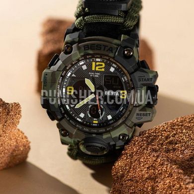 Годинник Besta Life Pro з компасом, Camouflage, Будильник, Другий часовий пояс, Компас, Підсвічування, Секундомір, Термометр, Тактичний годинник