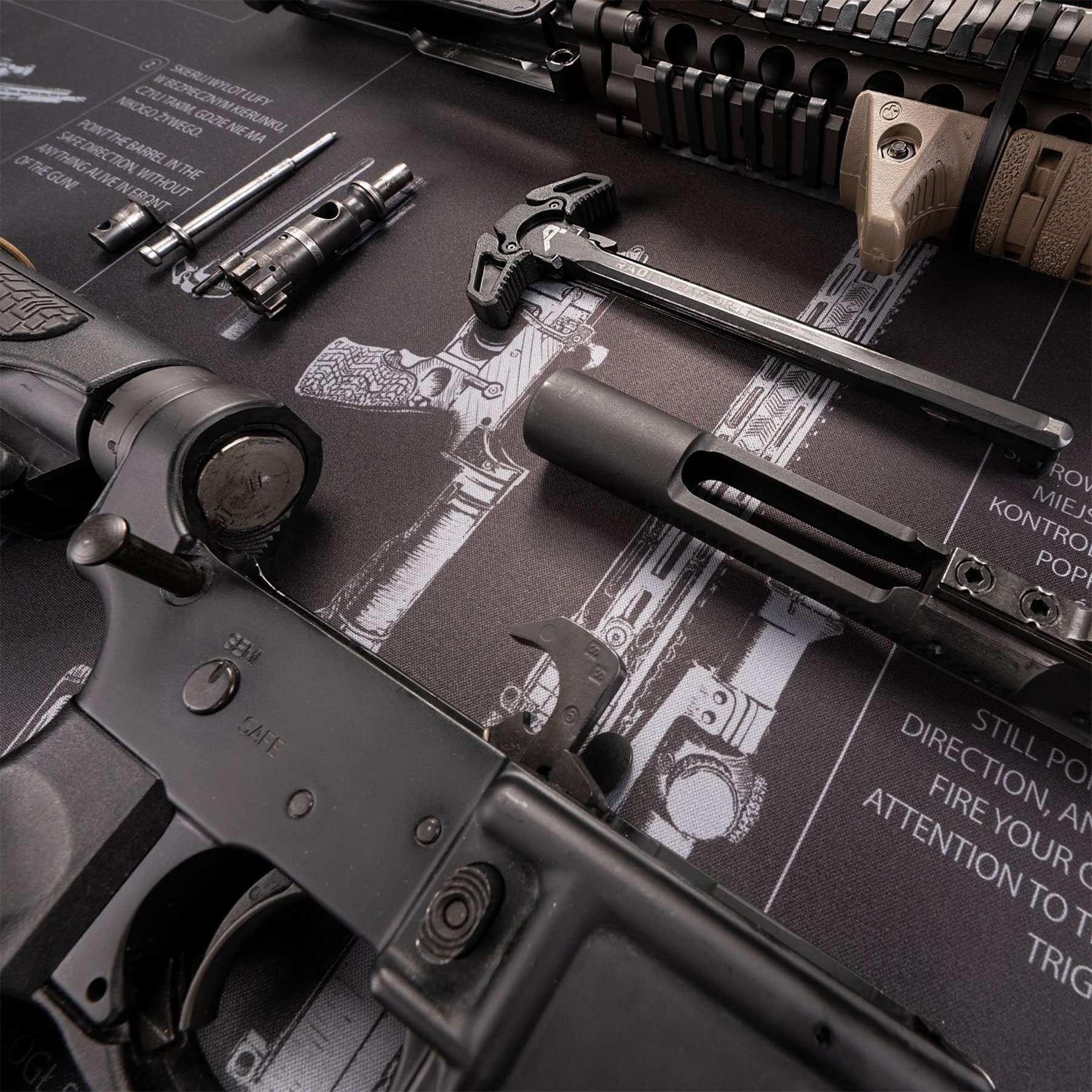 A disassembled rifle