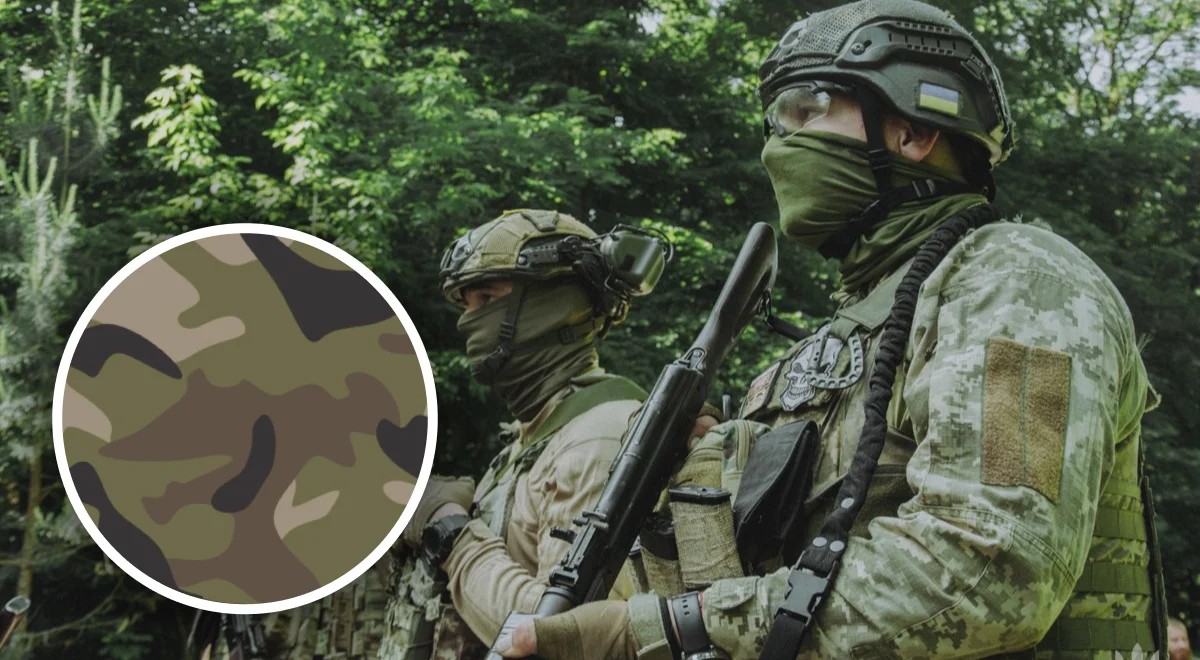 Example of MM-25 camouflage with two soldiers against a forest backdrop
