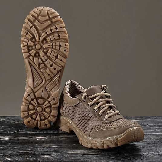 Tactical sneakers with reinforced heels and toes, as well as a perforated upper