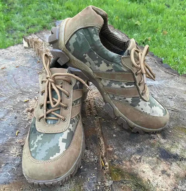 Tactical sneakers in a pixelated color scheme