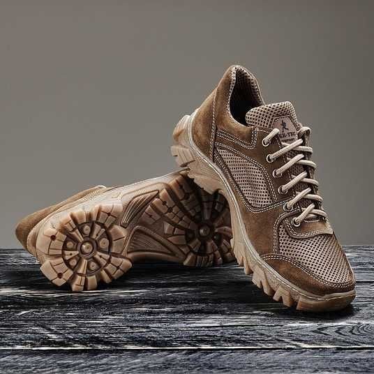 Tactical sneakers with a combination upper (leather and mesh)