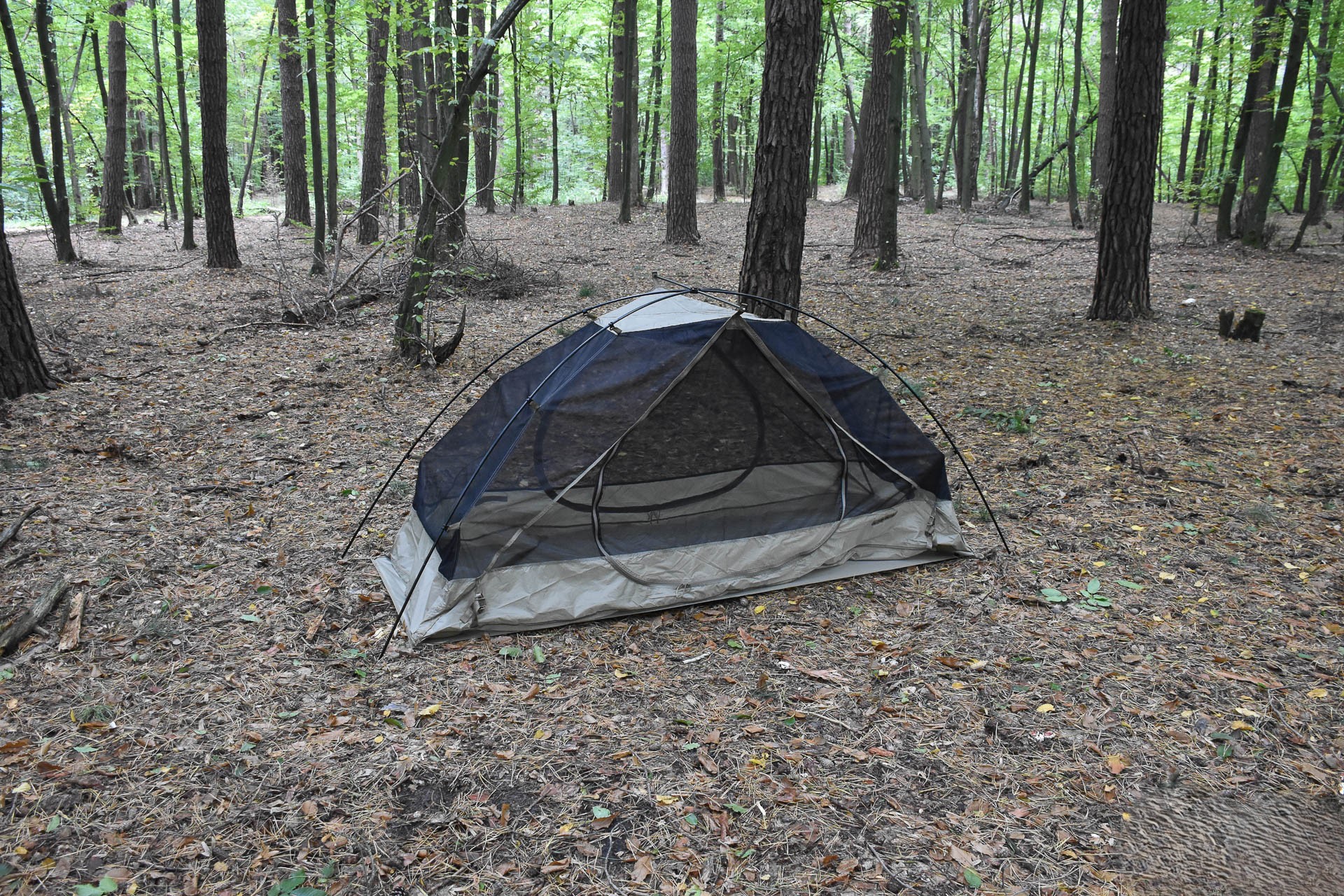 Assembled tent without an outer fabric shell