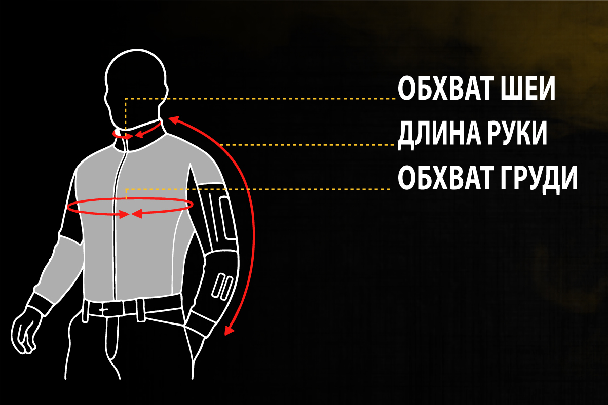 Наглядная схема замеров верхней части тела
