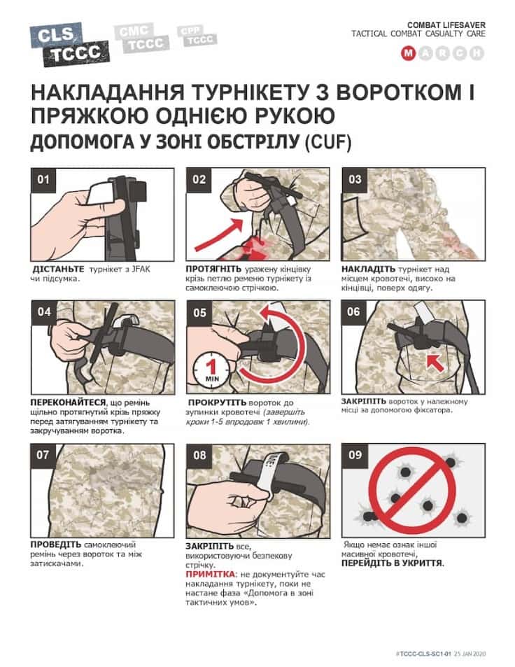 Покрокова інструкція накладання турнікету з воротком і пряжкою